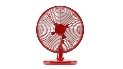Retro red metal table fan isolated PNG on transparent background, vintage style cooling appliance for summer heat relief