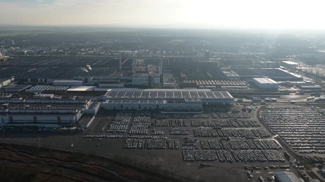 Large Car Manufacturing Factory in Wolfsburg Germany Aerial View