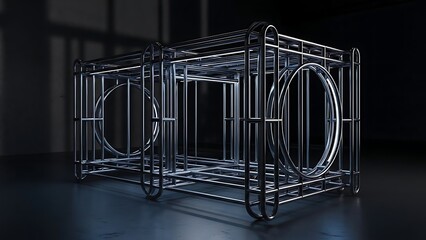 Metallic geometric abstraction of interlocked cuboids and circles concept