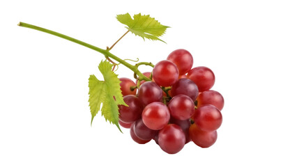 Fresh red grapes with green leaves isolated PNG, delicious fruit on transparent background for healthy eating and summer designs