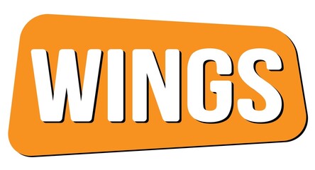 WINGS text on orange trapeze stamp sign.