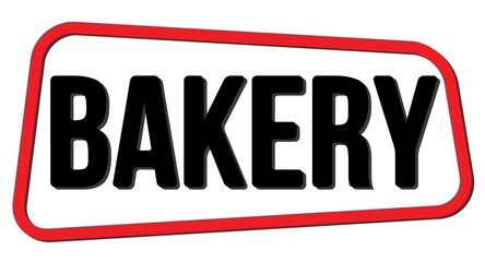 BAKERY text on red-black trapeze stamp sign.