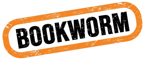 BOOKWORM, text written on orange-black stamp sign.