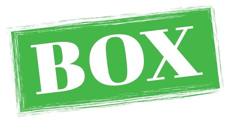 BOX text written on green stamp sign.