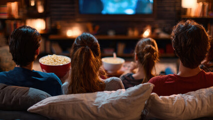 Friends Watching TV with Popcorn