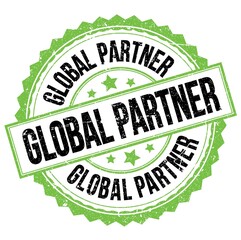 GLOBAL PARTNER text on green-black round stamp sign