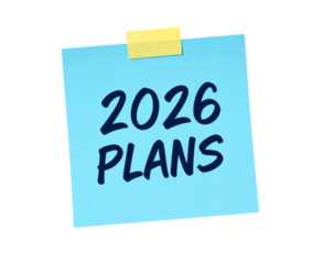 Future planning concept with sticky note showing 2026 plans on transparent background