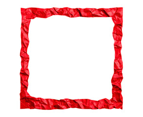 Obraz premium Crumpled red ribbon frame on transparent background