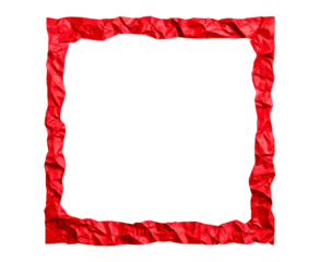 Crumpled red ribbon frame on transparent background