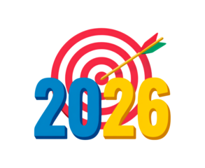 Bullseye target with 2026 year concept for achievement and future goals on transparent background