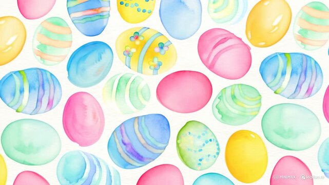 Animated watercolor easter eggs pattern background