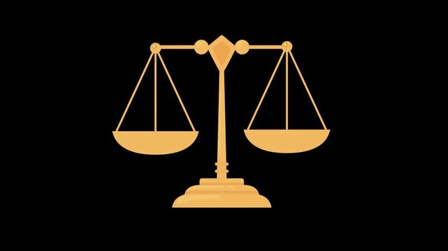 a golden balance scale icon concept loop animation video with alpha channel