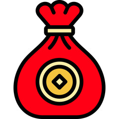 Gold Lucky Money Bag icon in Filled Line Style