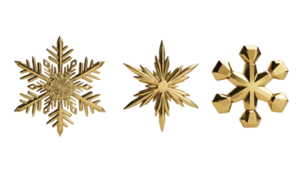 Three snowflakes isolated on transparent background