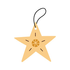 Cute star-shaped Christmas ornament isolated on a white background. Festive decorative bauble. Vector hand-drawn flat illustration. Perfect for season designs, cards.