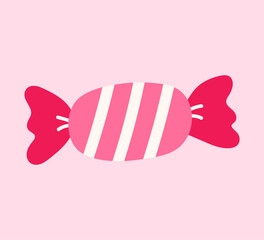 Cute pink wrapped candy. Vector hand-drawn illustration in a flat style. Perfect for decorations, logo, menu, various designs. Sweet food.