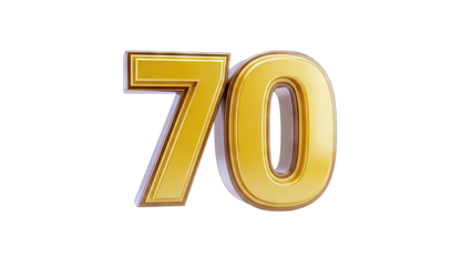 Golden Number 70 Isolated on White Background
