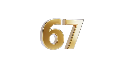 Golden Numbers 67 on White Background