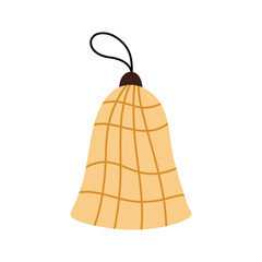 Cute decorative Christmas bell ornament in warm yellow tones. Festive bauble isolated on a white background. Perfect for holiday and season designs, cards.