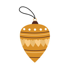 Cute vintage-style Christmas ornament with stripes and hearts. Festive decorative bauble isolated on a white background. Perfect for holiday and season designs, cards.