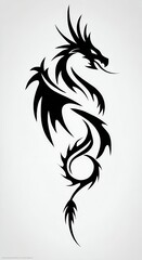Fototapeta premium a black and gray tattoo of a dragon on the shoulder, simple yet detailed in a cartoon style, set against a white background