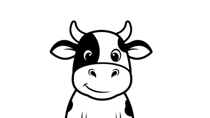 Cute Black and White Cow Character Smiling Happily on an Isolated White Background