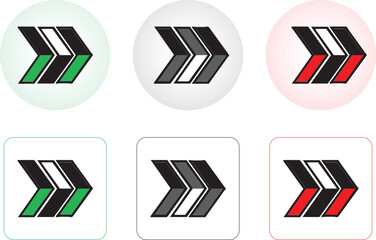 Stylized arrow icon design in square and round shapes