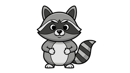 Obraz premium Cute Cartoon Raccoon Standing Isolated White Background Friendly Playful Adorable Character