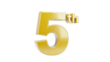 Golden 5th Number Isolated on White Background
