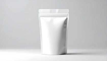 Blank white stand-up pouch with ziplock closure on a neutral background, ready for branding