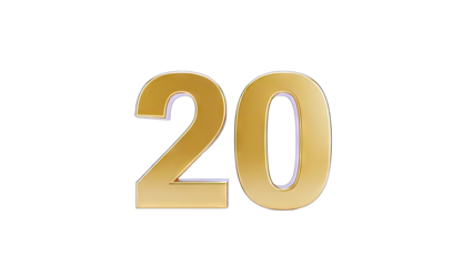 Golden Number 20 Isolated on White Background