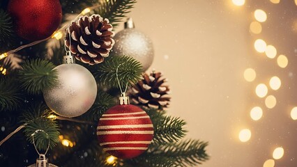 Christmas Tree With Baubles And Blurred Shiny Lights 4K
