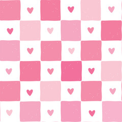 Valentine's day pink checkered pattern with hearts for textile prints, nursery decor, kids clothing, wallpaper, backgrounds, banners, wrapping paper, etc. EPS 10