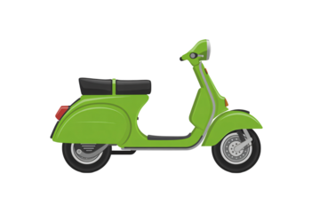 Green retro scooter isolated on black background, modern urban transport 3D illustration