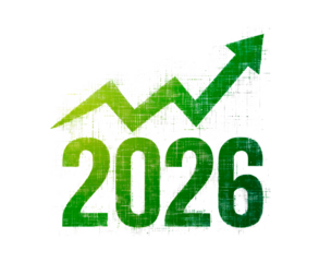 Rising trend for 2026 - growth and success concept in green on transparent background