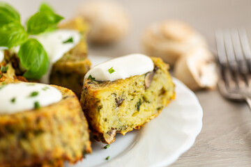Delicious vegetarian potato muffins with mushrooms and greens