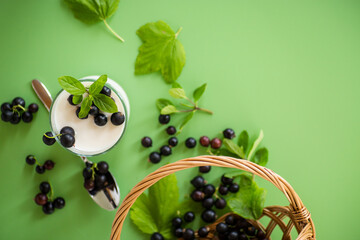 Creamy blackcurrant dessert in minimalism