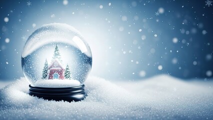 Enchanting snow globe capturing a miniature festive village nestled amidst falling snowflakes, evoking a sense of winter wonder and holiday cheer