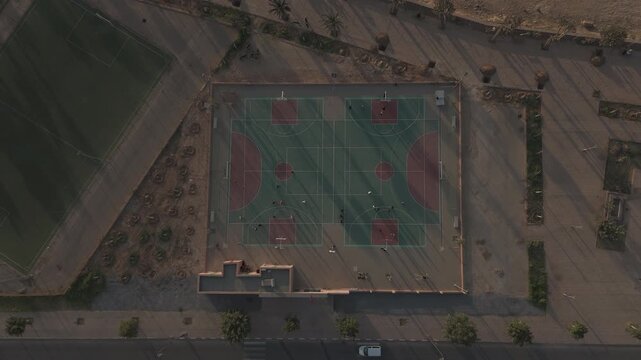 A WIDE TOP SHOTS OF A BASKET BALL TERRAIN IN MOROCO