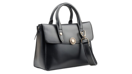 Naklejka premium Elegant black handbag with strap isolated on transparent background