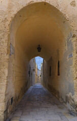 Fototapeta premium Typical townscape of Mdina, Malta: view of the Street Santa Sofia.