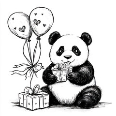 panda with heart