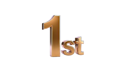 Golden 1st Number on White Background