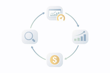 Business performance cycle infographic with analytics growth revenue and optimization