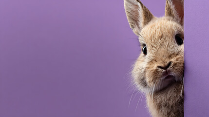 Curious Bunny Peeking from Behind Purple Surface rabbit