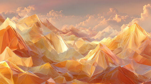 Crystalline Mountain Range With Soft Clouds At Sunset - Powered by Adobe