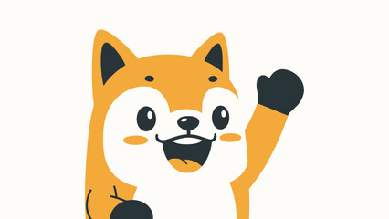 Friendly Shiba Inu Dog Character Waving and Smiling Happily on an Isolated White Background