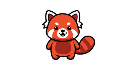 Adorable Red Panda Cub Standing Alert and Curious on an Isolated White Background