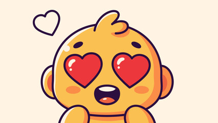 Adorable Cartoon Chick with Heart Eyes Expressing Love in Bright Studio