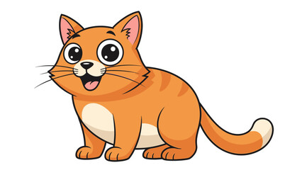 Happy Cartoon Orange Cat Character Sitting and Smiling Joyfully, Isolated White Background